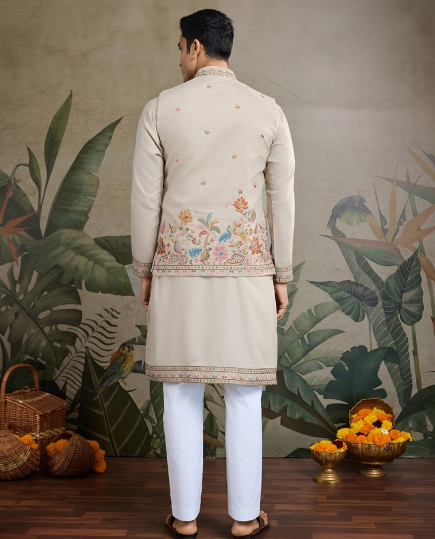 61236-ivory -  Stylish Ivory Men's Kurta Koti Set – Elegant & Trendy